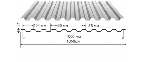 Профнастил оцинкованный С-21 1050x3000 купить недорого в Новоклемово